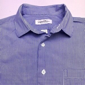 Brooks Brothers Shirt 16 34 Mens L/S Button Up Blue Tattersall USA VGUC